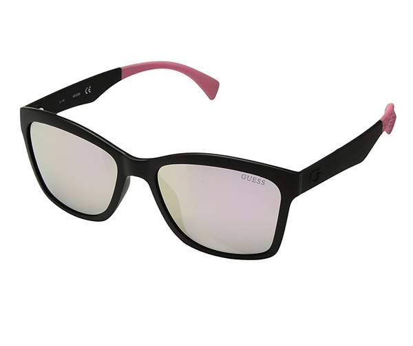 Guess 7434 02C Women's Black Frame Pink Smoke Mirrored Lens Sunglasses