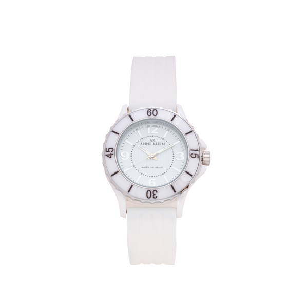 Anne Klein 10-9419WTWT Ceramic Women's 39mm White Dial Rubber Strap Watch