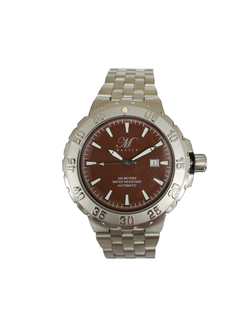 Magico 20001-44 Men's 48mm Brown Dial Diver Stainless Steel Watch