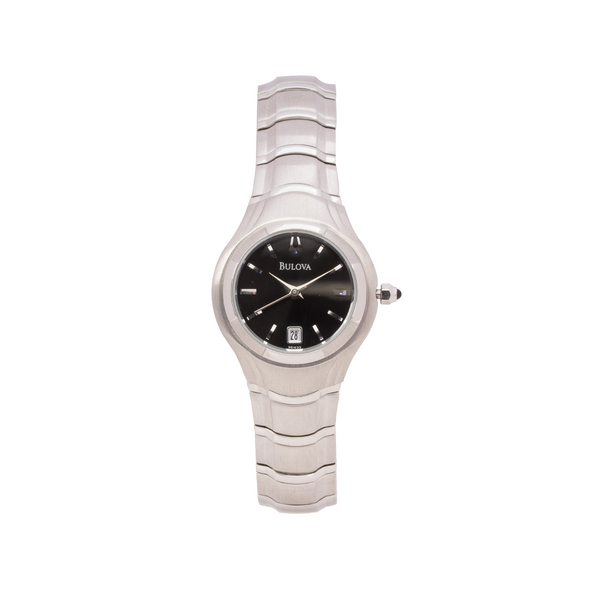 Bulova 96M33 Women's 27mm Silver Stainless Steel Bracelet Black Dial Date Watch
