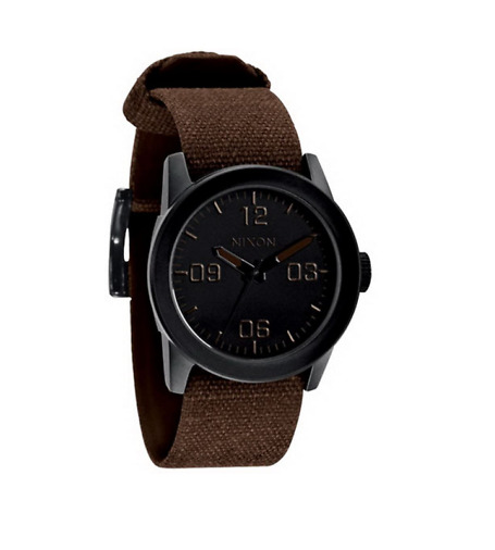 Nixon A049712 Men's Black Stainless Steel Brown Nylon Quartz Watch