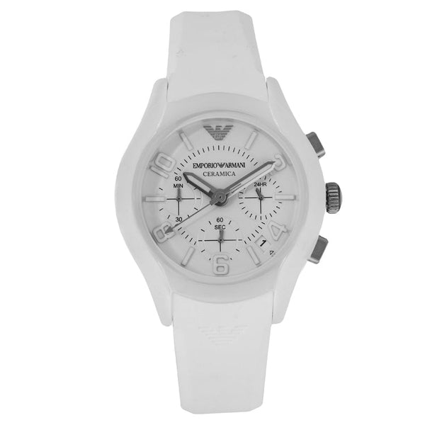 Armani AR1431 Men's 43mm White Silicone Ceramic Quartz Watch