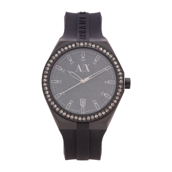 Armani Exchange AX1217 Classic Men's 47mm Diamonds Black Silicone Strap Watch
