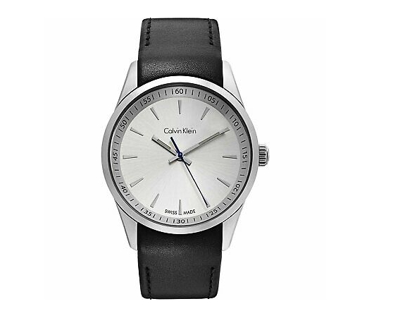 Calvin Klein K5A311C6 Men's 41mm Stainless Steel Black Leather Watch