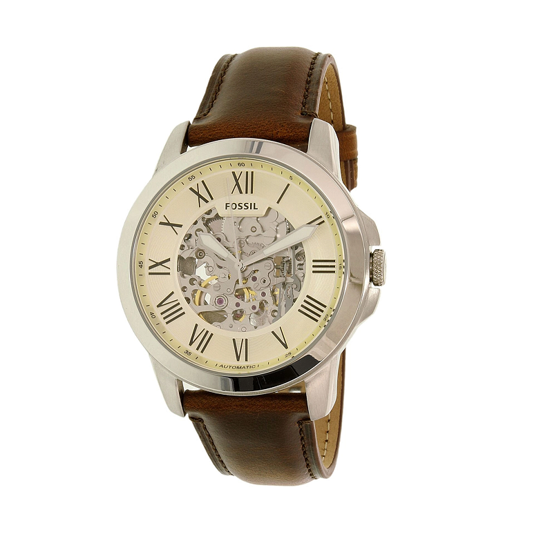Fossil Grant ME3099 Men's 45mm Mechanical Skeleton Leather Watch