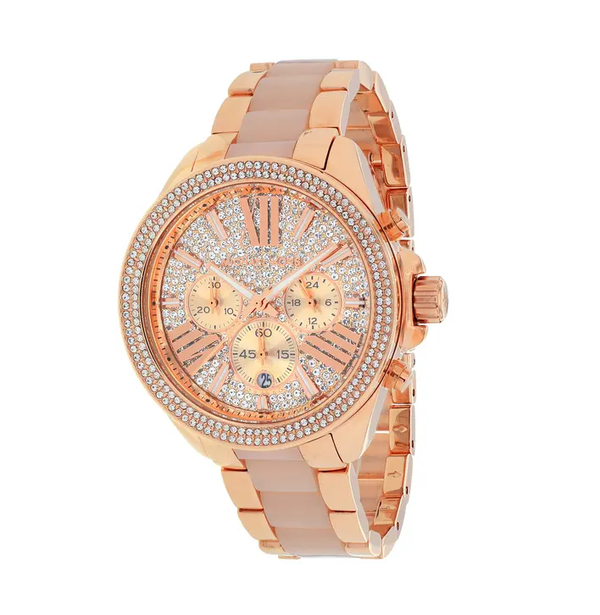 Michael Kors Wren MK6096 Women's 41mm Crystal Rose Gold Resin Steel Watch