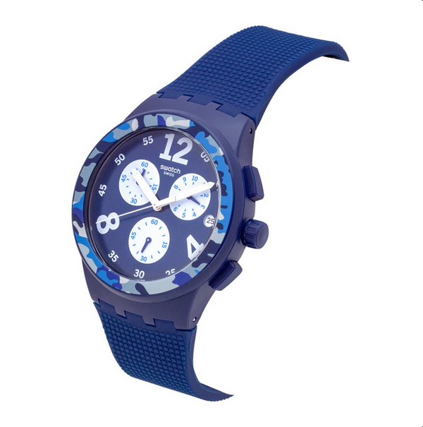 Swatch Unisex Camoblu Swiss Quartz Blue Dia, Silicone Analog Watch SUSN414