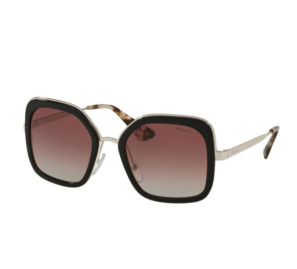 Prada PR57US-4BK412-54 Women's Black Ivory Grey Violet Gradient Lens Sunglasses