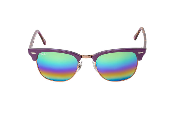 Ray Ban Clubmaster Mineral RB3016-1221C3-51 Violet Rainbow Flash Sunglasses