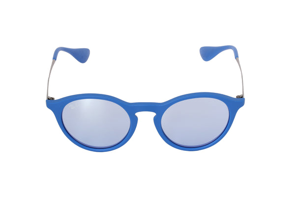 Ray Ban RB4243-62631U-49 Blue Rubber Light Blue Grey Flash Mirrored Sunglasses