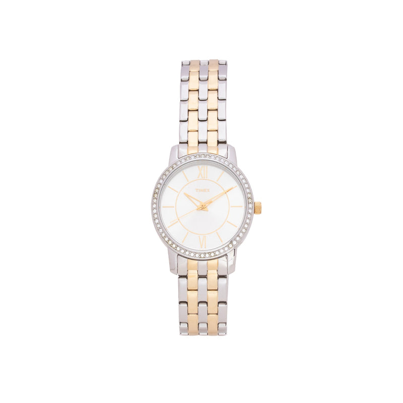 Timex T2N373 Women's 32mm Two-Tone Gold Silver Crystal Watch