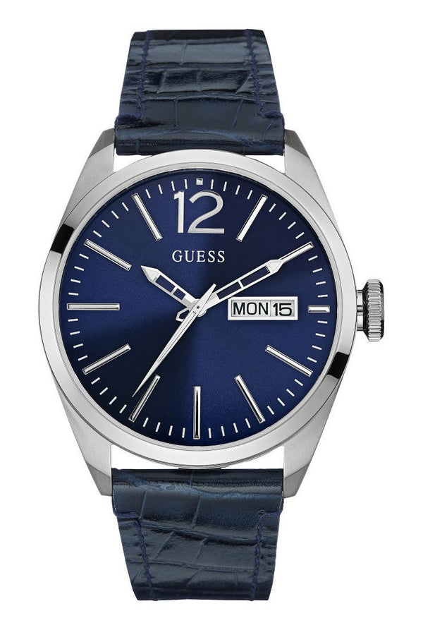 Guess W0658G1 Vertigo Men's 45mm Minimal Blue Dial Leather Steel Quartz Watch