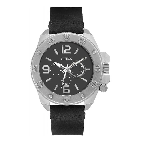 Guess W0659G1 Multifunction Men's 46mm Black Leather Steel Case Quartz Watch