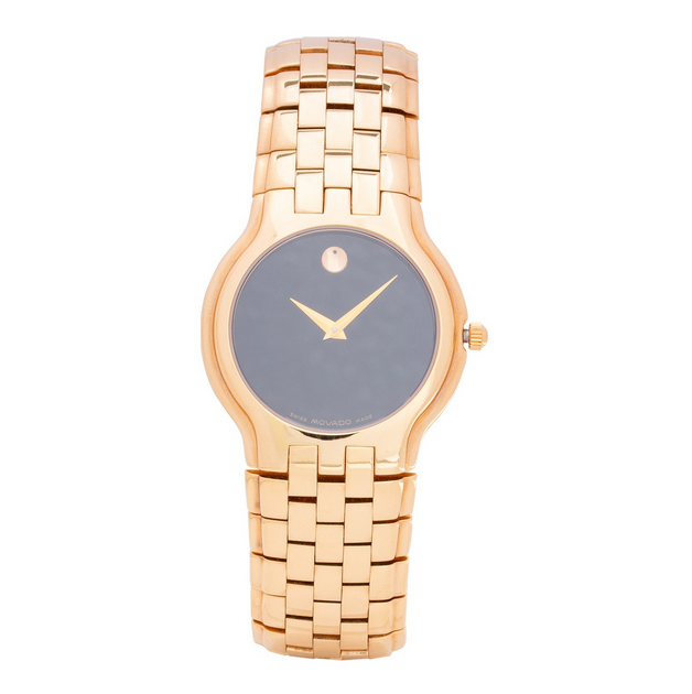 Movado Men's 0604577 Celestina Gold Stainless Steel Black Dial Watch