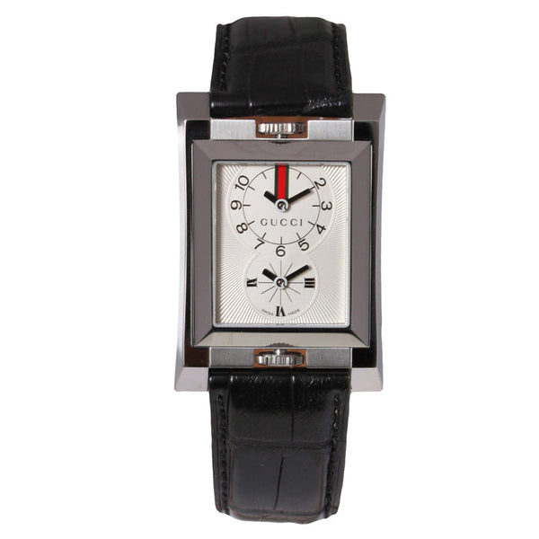 Gucci 111 Guccio YA111304 Men's 30mm Rectangle Black Leather Watch