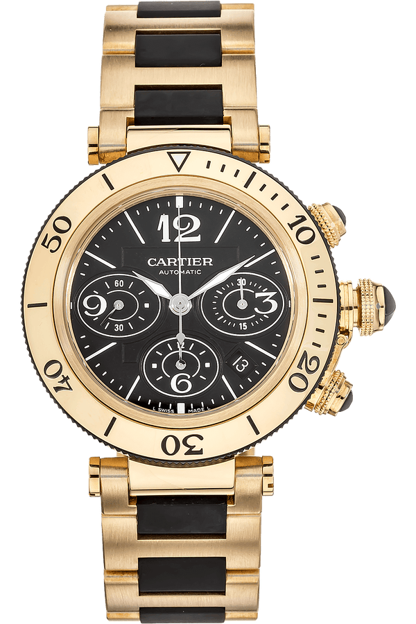 Cartier W301970M Pasha Seatimer Men's 42mm Black Gold Chronograph Watch
