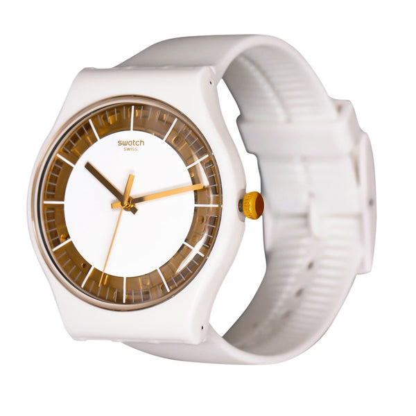 Swatch SILIWHITE SUOW158 Unisex 41mm White Gold Skeleton Watch